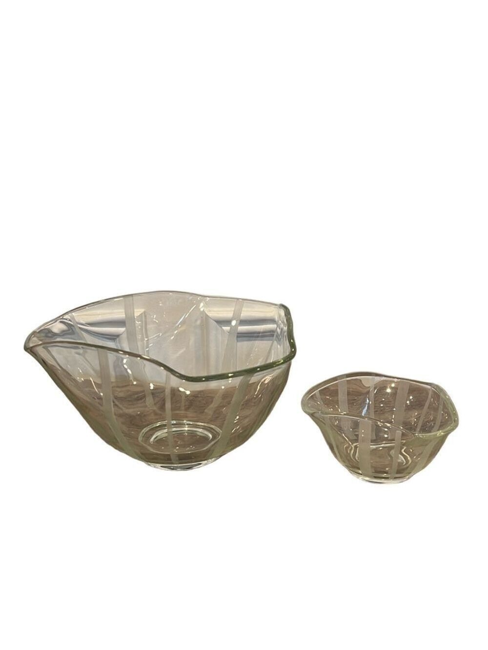 Vintage MCM Indiana Glass Clear Etched Chip and Dip Serving Bowls Rare Set of 2
